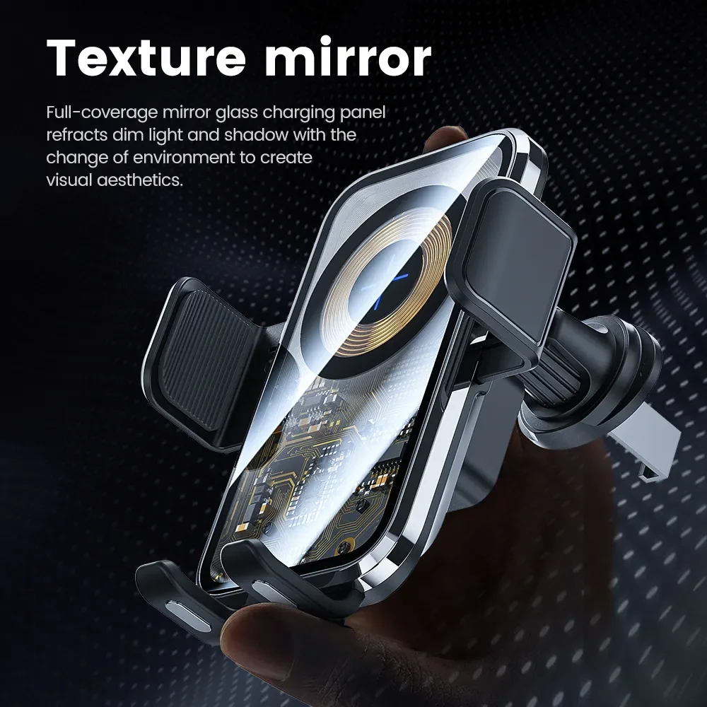 Cyber Punk Smart Touch Sensor Automatic Clamp 15W Fast Charger Transparent Car Air Vent Phone Mount Clip Holder Wireless Charger