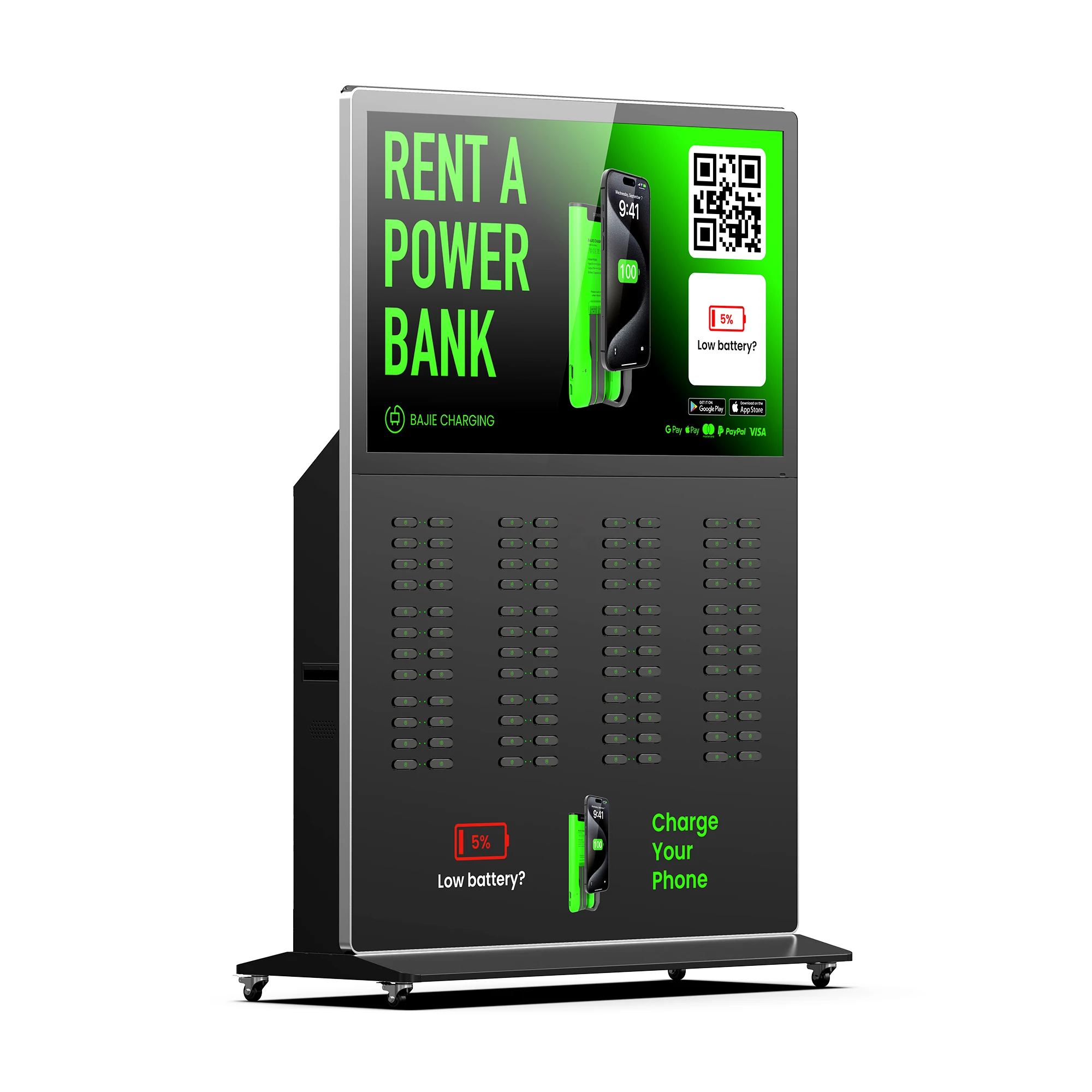 New Phone Fast Charging Shared Portable Charger 96 Slots Sharing Power Bank Rental Station with 55 Inch Screen Vending Machine