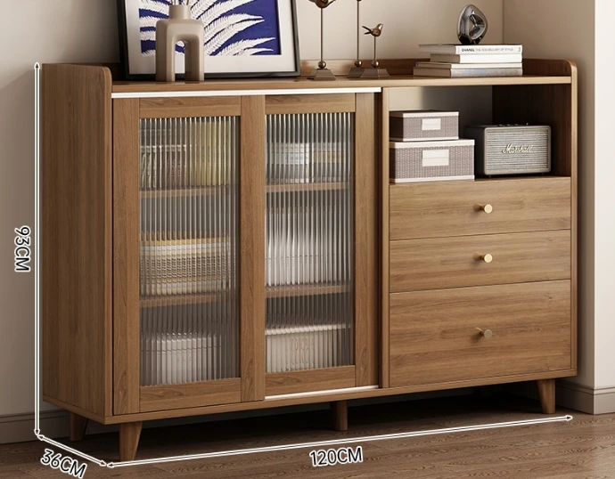 Modern Kitchen Sideboard - Wooden Dining Room Storage Cabinet with Glass Door