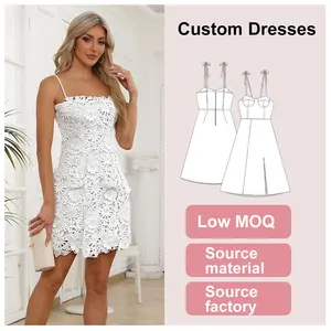 Custom Empire Waist Modern Mini Fit Dresses Wholesale White Flower Lace Women Short Dress Elegant Summer Casual Party Bridesmaid