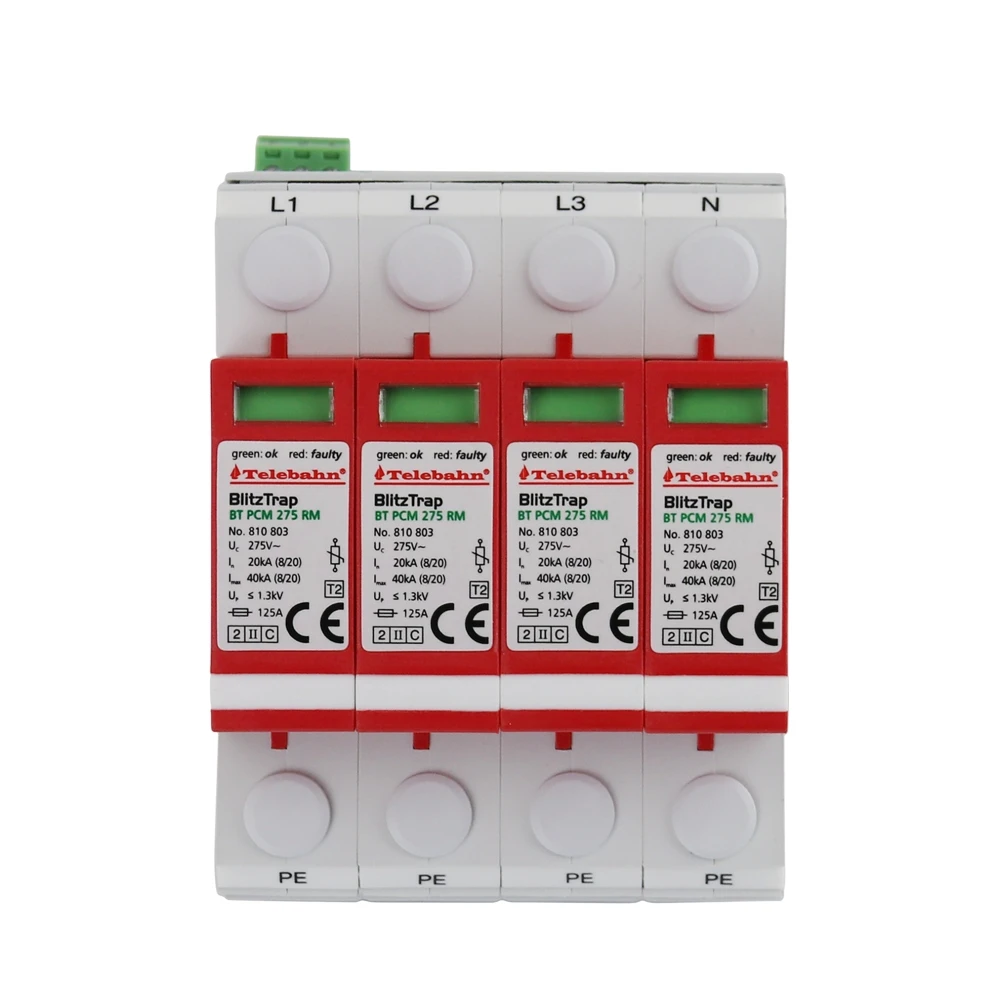 30+ SPD Factory Telebahn Uc275V AC 4P T2 20kA 40kA KEMA CB Surge Protector Urządzenie odgromowe do 3-fazowego systemu TNS