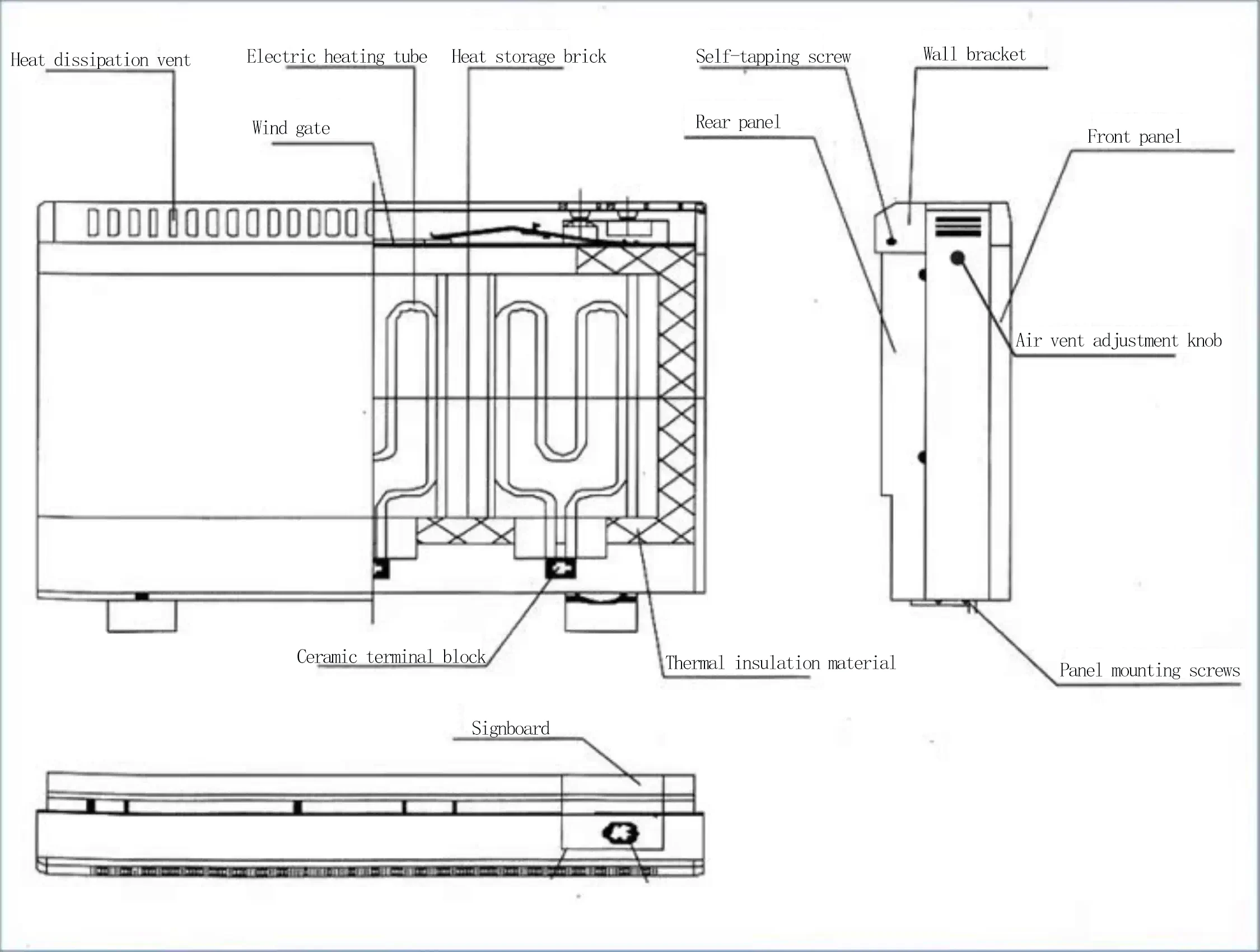 Ultra-thin Electric Convector Heater, Wall, 1600W, Metal - detail 16
