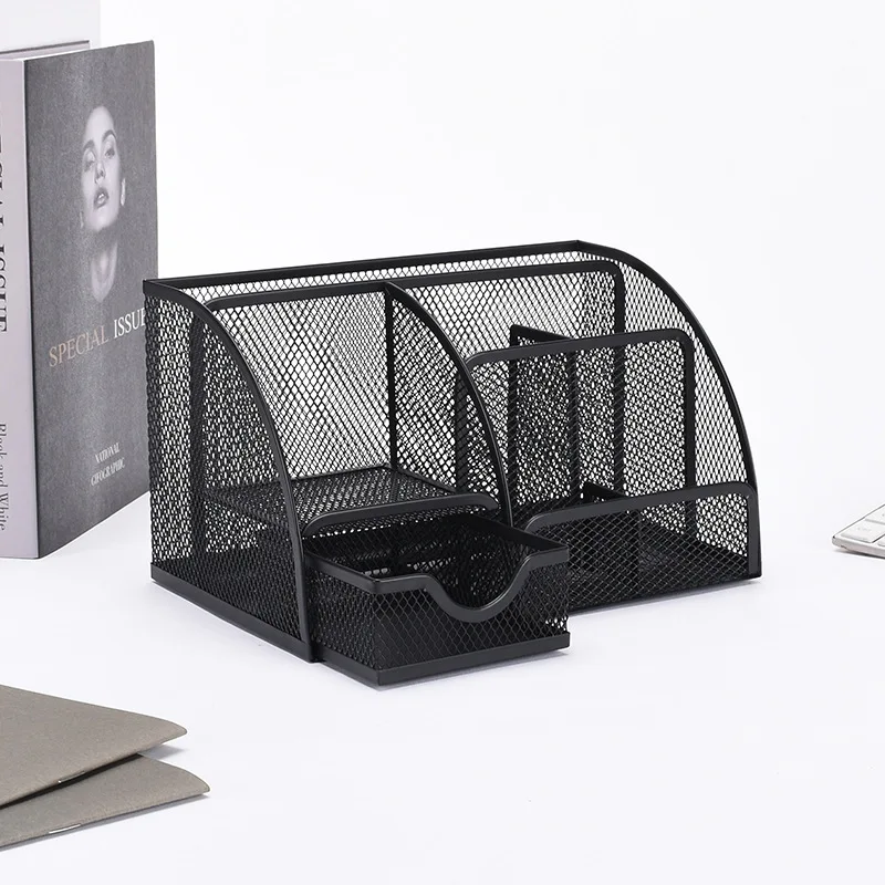 Лидер продаж многоцелевой кованый металлический сетчатый ящик для хранения канцелярских принадлежностей органайзер настольного офисного стола с 7