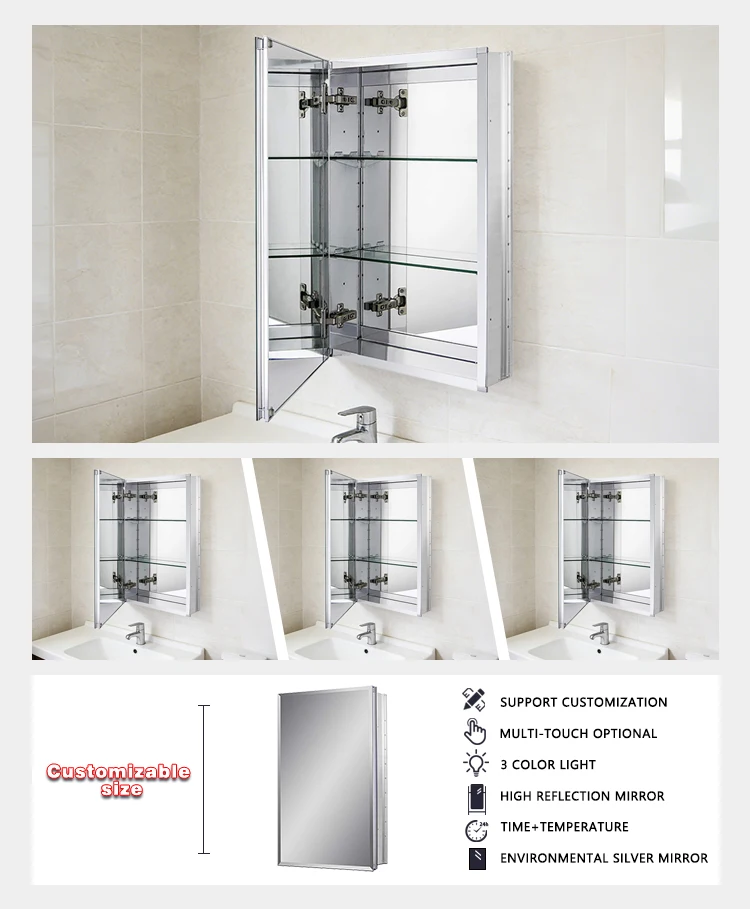 product modern aluminum alloy medicine bathroom vanity cabinet makeup mirror bathroom cabinet for hotel and apartment-4