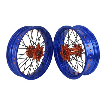 High Quality With New Product 17 Supermoto Wheelset Blue Rims Orange Hub fit KTM EXC SXF