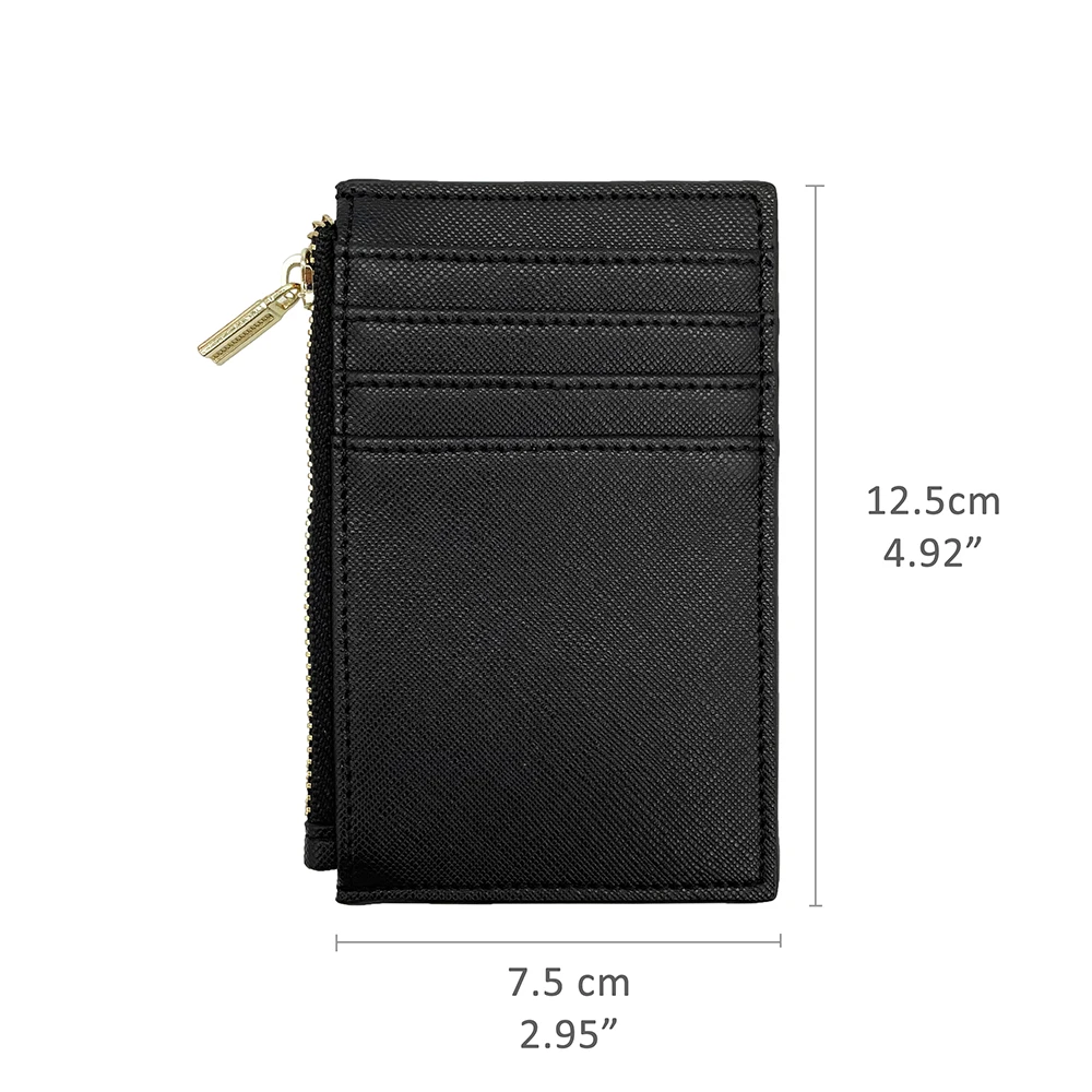 Multi Card Slots Zipped Leather Small Card Holders Saffiano Leather Zip Cardholder Wallet