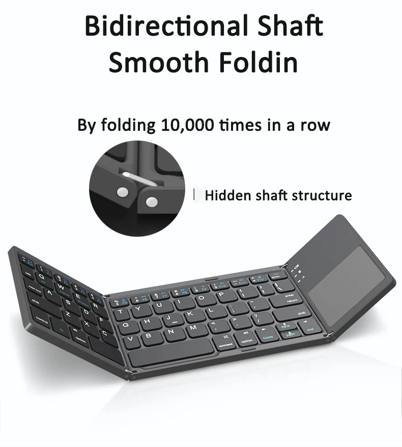 Tri Fold Wireless Keyboard with Touchpad Wireless 140mAh Rechargeable Mini Keypad For Windows Android IOS MAC