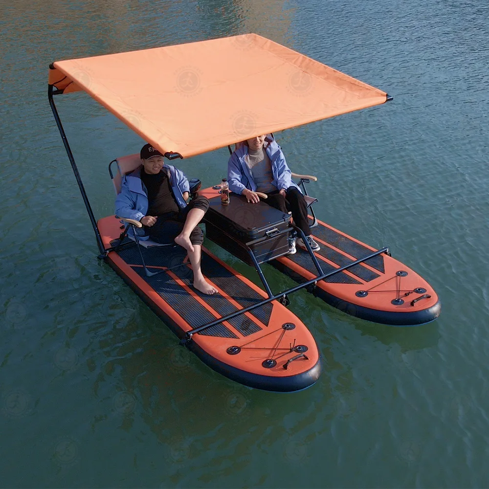 Aquatic Adventure Water Float Inflatable Fishing Boat 2 Person Paddleboards with Motor Canopy and Lounge Seat