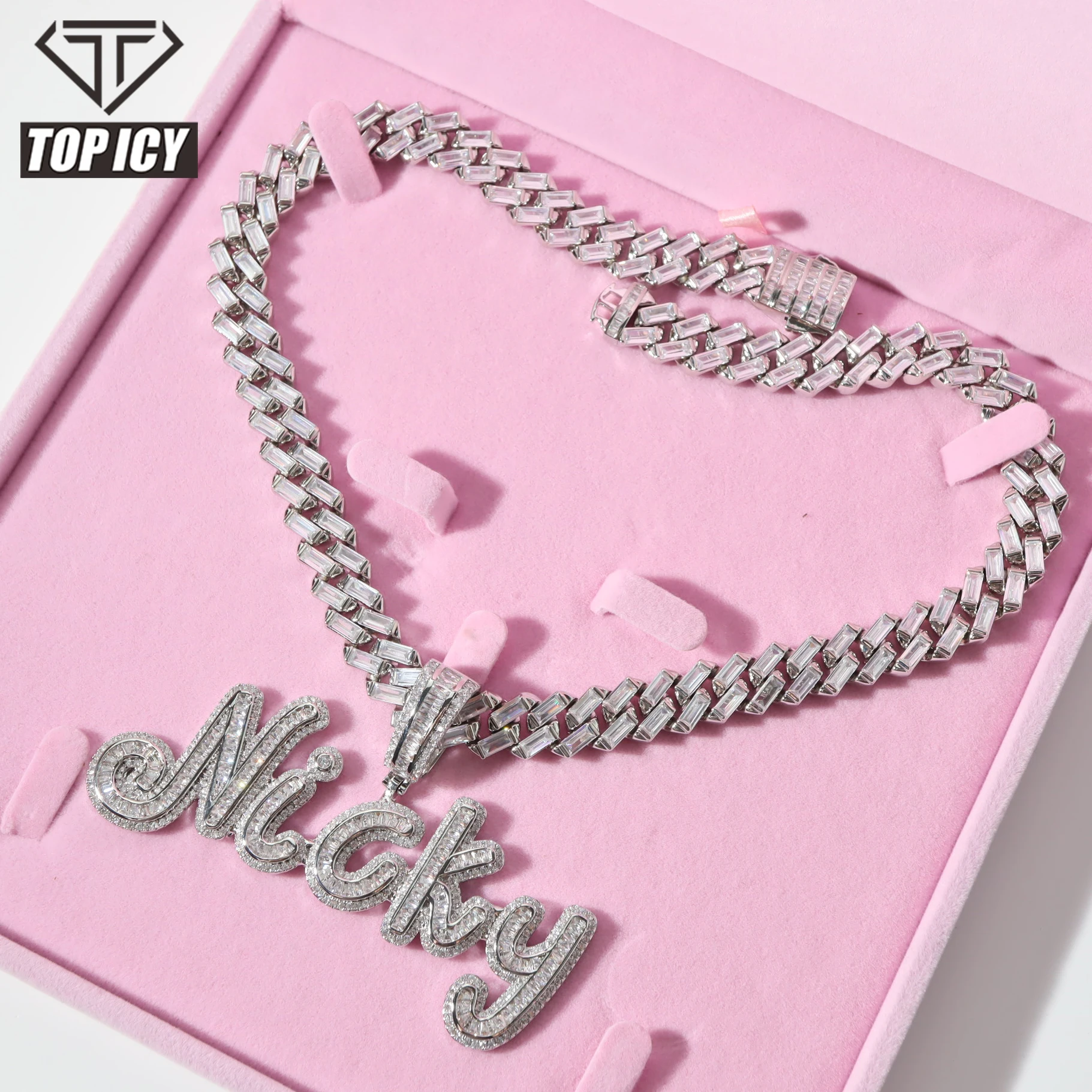 Baguette Cz Brush Font Big Size Custom Name Necklace Personalized Initial  26 Letters Pink Name Plate Necklace Iced Out Jewelry - Buy Name Plate  Necklace,Baguette Cz Name Necklace,Personalized Name Letter Jewelry Product