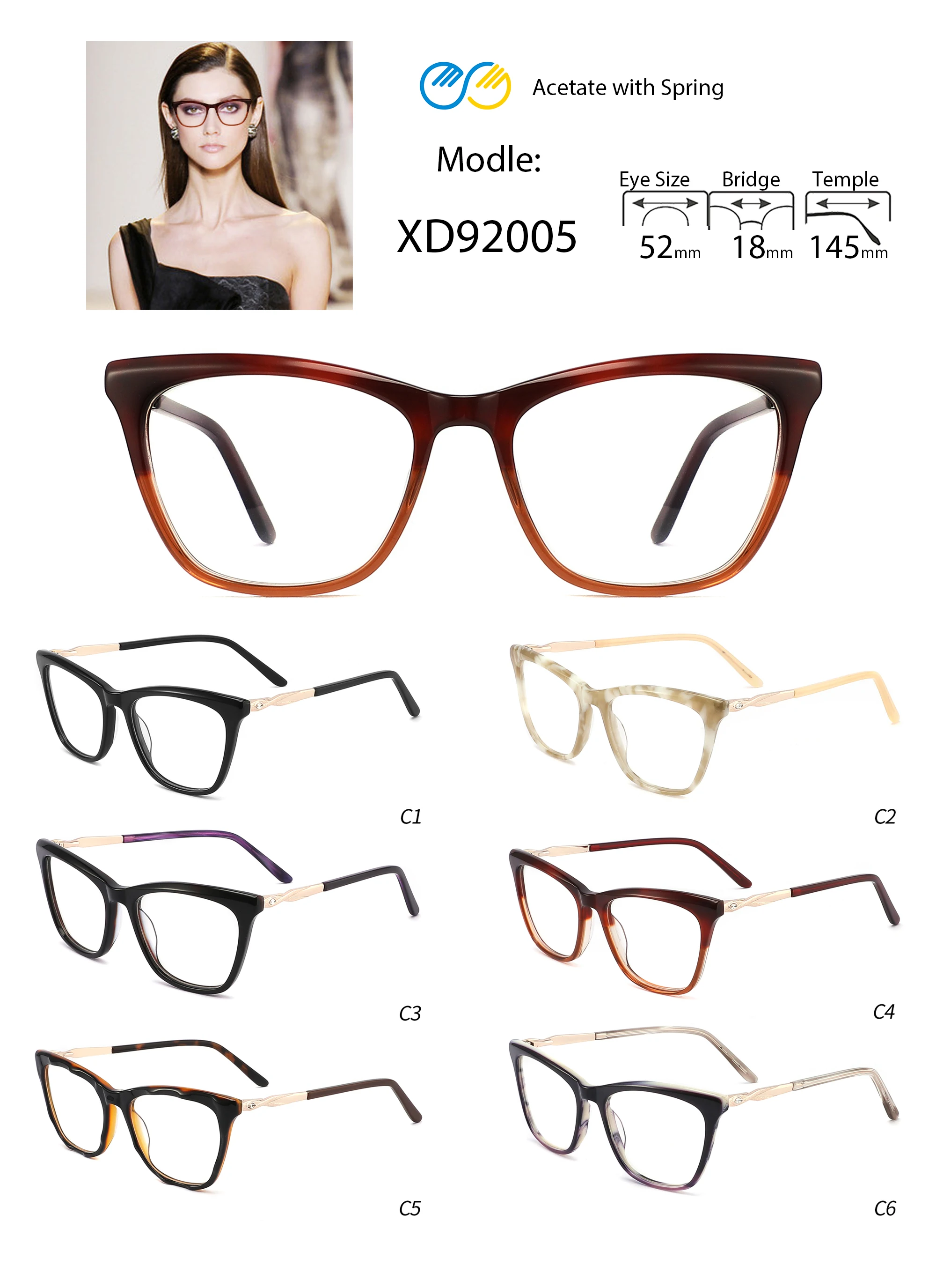 2023 New Acetate Cat Eye Frame Diamondstudded Metal With Acetate