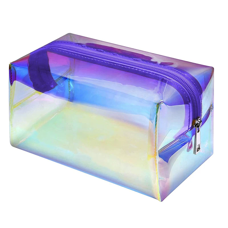 Custom Logo Cosmetic Pouch Women Travel Waterproof Zipper Transparent Holographic Makeup Bag