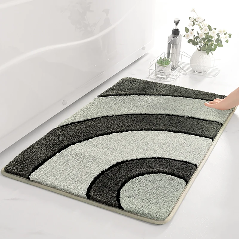 Rectangle Shape Custom Colorful Super Fiber Radian Two-Color Patchwork Bathroom Absorbent Non-Slip Mat