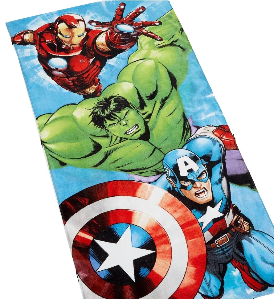 Competitive Price Customized Custom Cartoon Super Hero the Avengers Printed Beach Towel Cartoon Character Kids Bath Towels