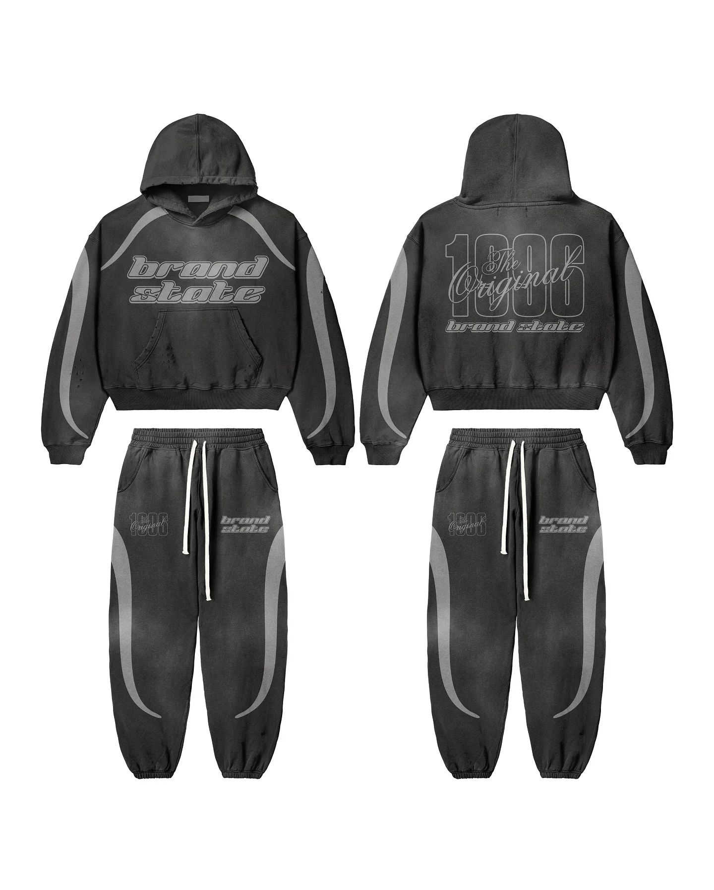 Custom Oversized Baggy Fleece Rhinestone Jogger Sweatpants Acid Wash Sweatsuits Hoodie and Sweat Pants Flared Tracksuits Men gallery 2