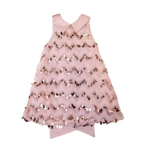 Customized Trendy Summer Pink Sequins Dress V Neck Sleeveless Girls Dress
