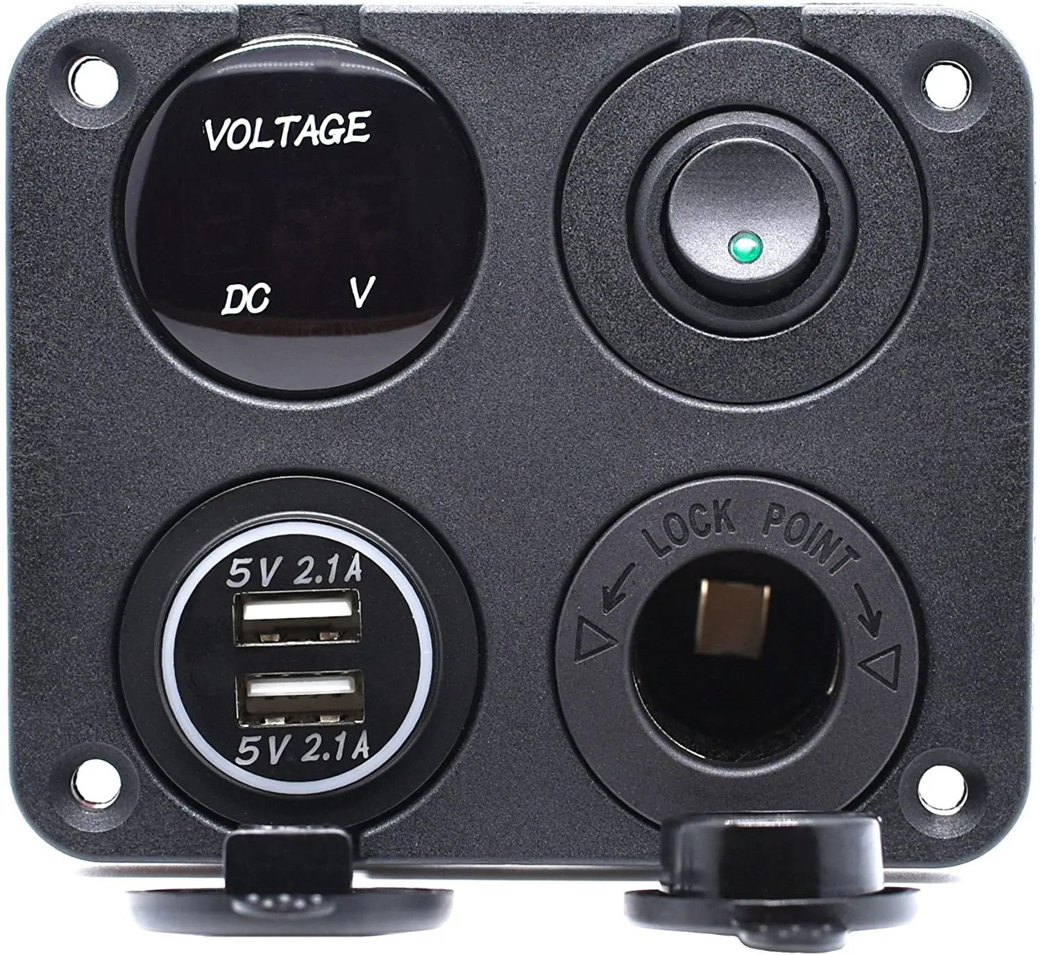 Dual USB Blue LED Outlet Adapter Charger Voltmeter 12V 24V Car ATV Boat RV