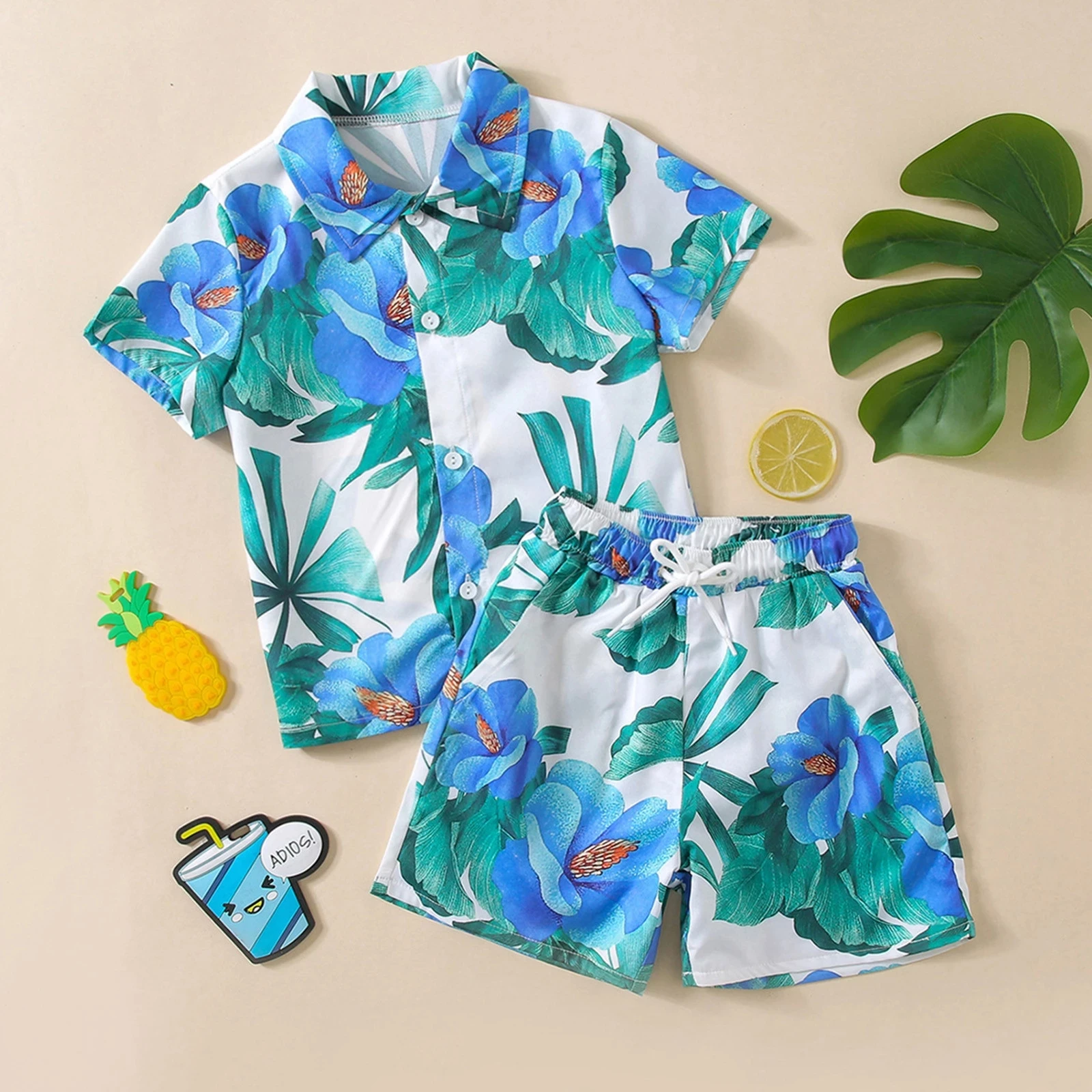 thumbnail image 2 of SweatyRocks Boys Tropical Button-Down Shirt – Short Sleeve Hawaiian Print – Casual Vacation Style For Kids 8-14 Years 2 of 10