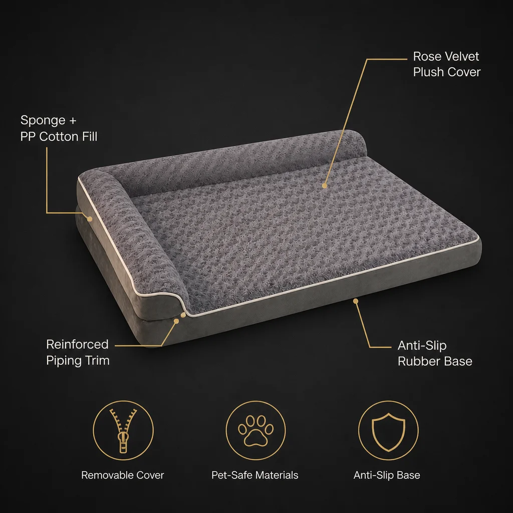 Fancie Low Bolster Dog Bed Rose — Product details 5