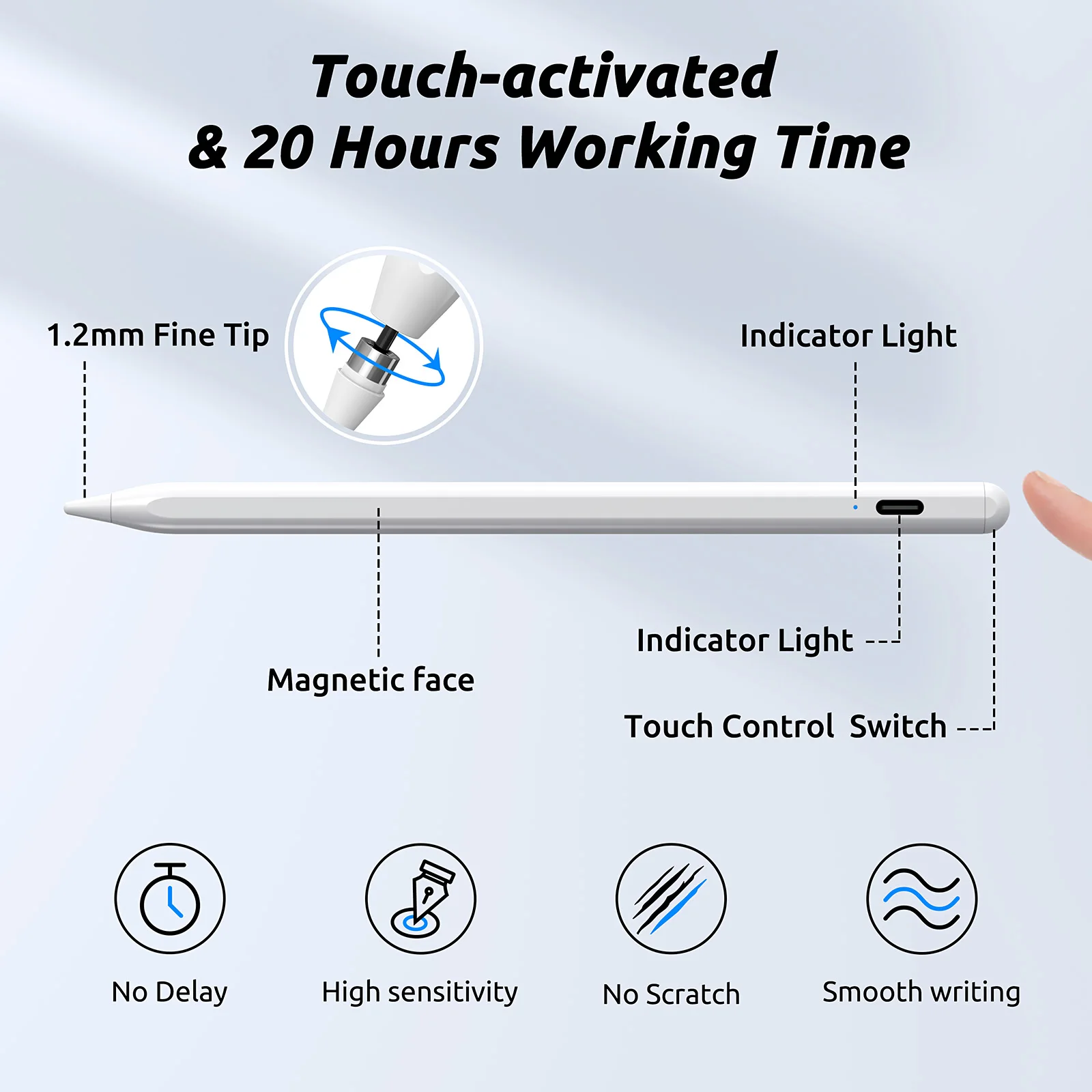 Active Magnetic Stylus Pen Compatible For Ios And Android Touchscreens ...