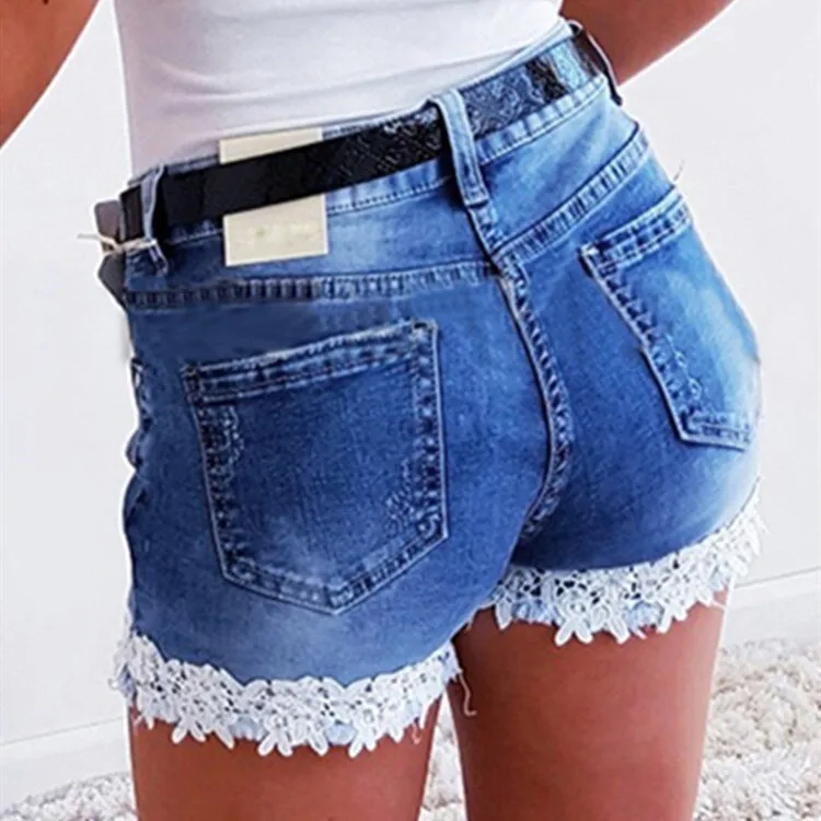 Wholesale High Waist Distressed Denim Jean Shorts for Women Breathable Embroidery Hem Straight Style Casual Summer Collection