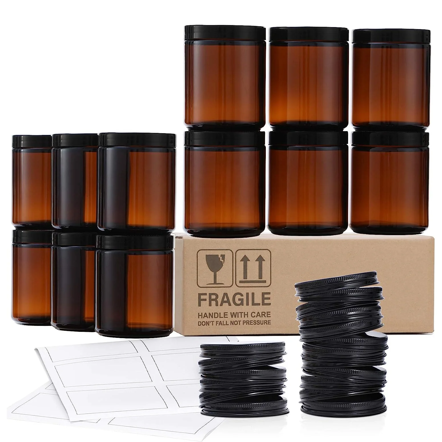 Empty 250ml Amber Candle Jars with Black Lids - Perfect for Personal Care
