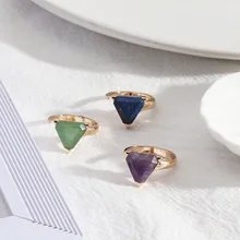 Natural Amethyst Lapis Ring 925 Sterling Silver Yellow Gold Jewelry Triangle Shape Gemstone Ring For Women's Wedding Ring