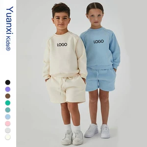 Custom logo Kids Clothing Summer Children Clothes Boys Girls Essentials French Terry Two Piece Sweatshirt Kids Short Sets