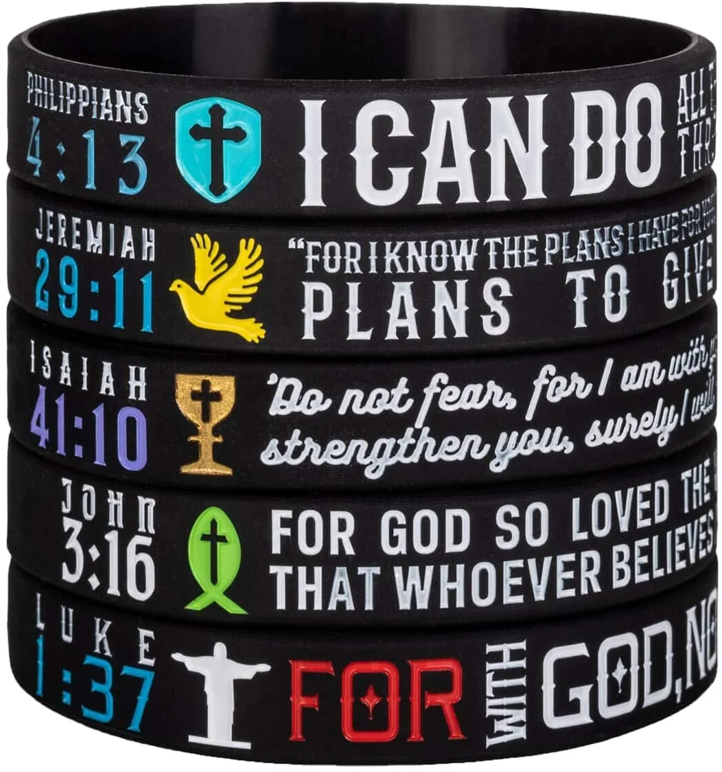 Sainstone Power of Faith Baseball Bible Silicone Bracelets with  Inspirational Scriptures Philippians 4:13, Jeremiah 29:11, Isaiah 41:10,  Motivational