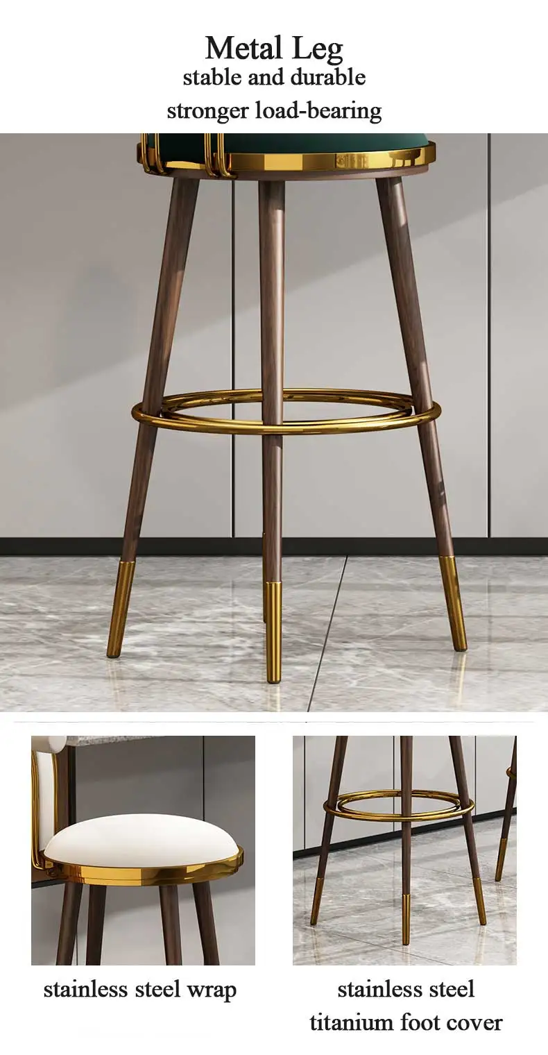 Italian Elegant Luxury Steel Home Kitchen Island Chair Golden Metal