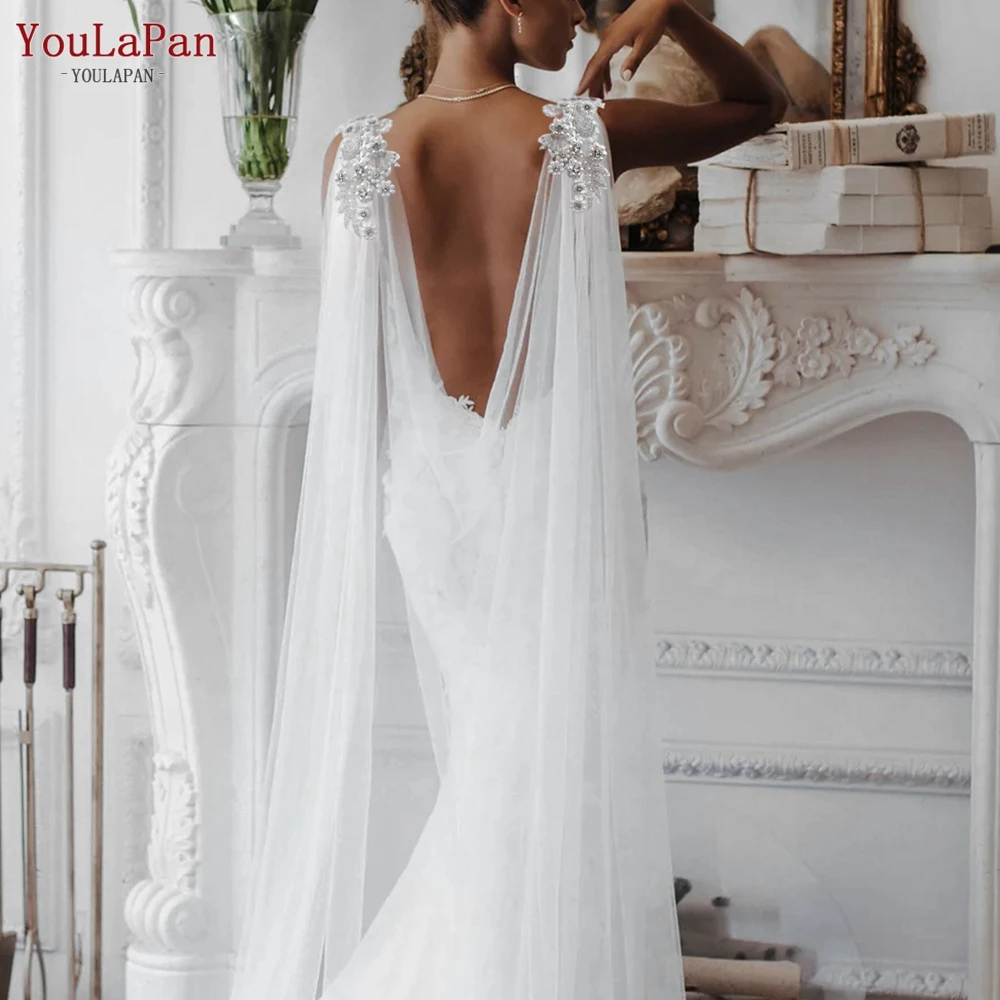 Стильная Фата YouLaPan VG01 с разрезом сзади и длинными плечами, аксессуары для банкетного платья, съемная Свадебная шаль