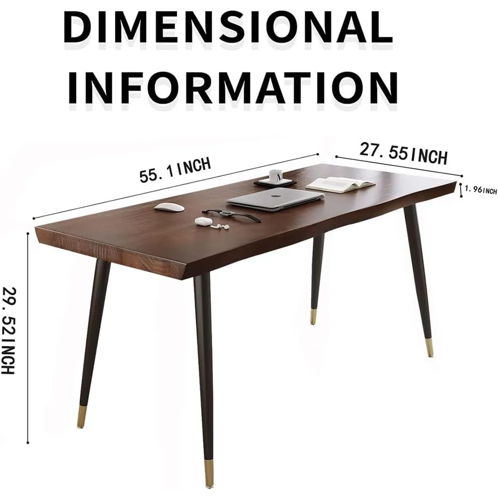 55\" Modern Simple Style Standing Desk for Home Office Bedroom Solid Wood Planks with Black Metal Legs Study Computer Desk details