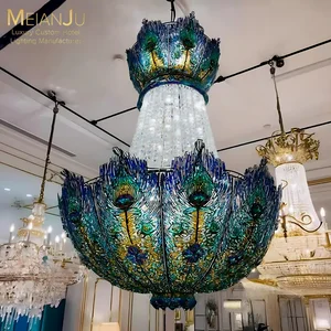 Custom Large Hotel Lobby Open Screen Chandelier Irregular Crystal Peacock Feather Design 3000K Stainless Steel LED Waterproof