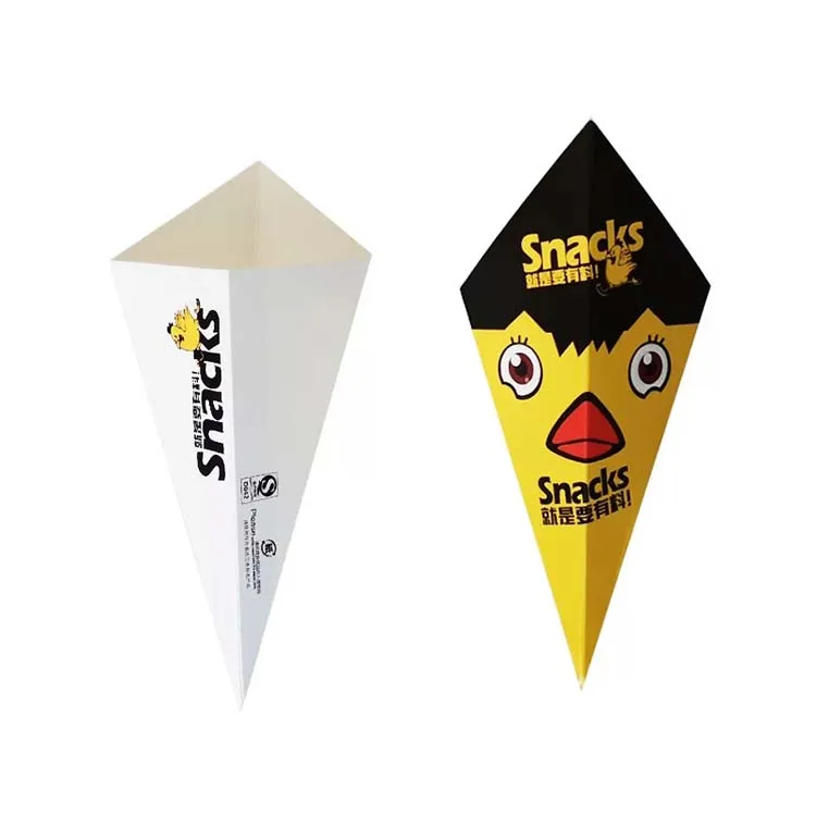 Paper Cone Shape Potato Chips Packaging Box for Fast Food French Fries Food Packaging  Box