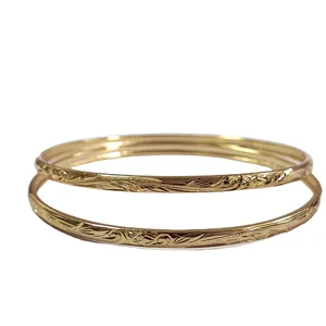 Stock Bangle Bracelet 4mm Handmade Engraving Hawaiian Plumeria Jewelry 925 Sterling Silver Real Gold Plated Bangle