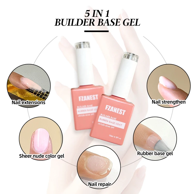 Fzanest Hema Free Rubber Base Gel For Nails 5 In 1 Builder Color Gel