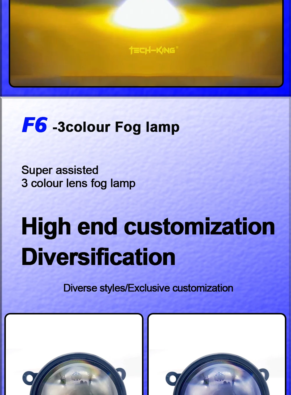 TECH-KING 3.0 inch projector led fog lights for universal cars 12V 3 color mode led fog lights bi led lens projector