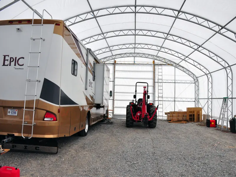 Outdoor Steel Frame Tent with Temporary Roof Structure Tarp Cover and Pressure Treated Wood for Farms