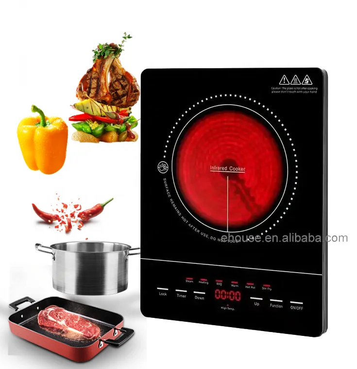 Portable 2200W Electric Induction Cooker Touch Control Clay Pot Infrared Panel Microcrystalline Stove 2200W Portable Cooker