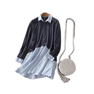 Latest Ladies' Casual Stripe Long Sleeve Mini Dress Breathable & Wholesale for Autumn Office Wear Plus Size Women's Dress