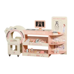 Custom Children's Wooden Pink Role Play Emergency Center Hospital Medical Set Game Educational Pretend Doctor Gift Toys