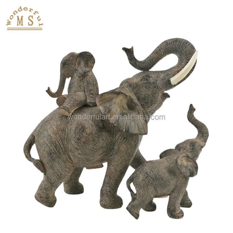 customized resin Family Elephants Figurines poly stone animal sculpture souvenir gifts for Christmas home decoration