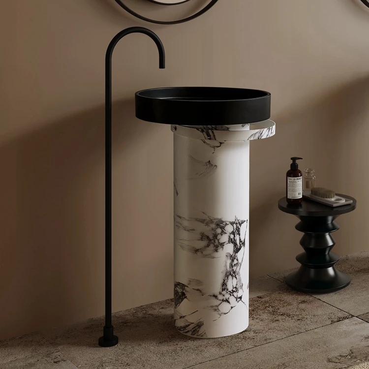 Washroom Products Bathroom Hand Wash Basin Solid Surface Artificial Stone Pedestal Sink Stainless Steel Freestanding wash Basin