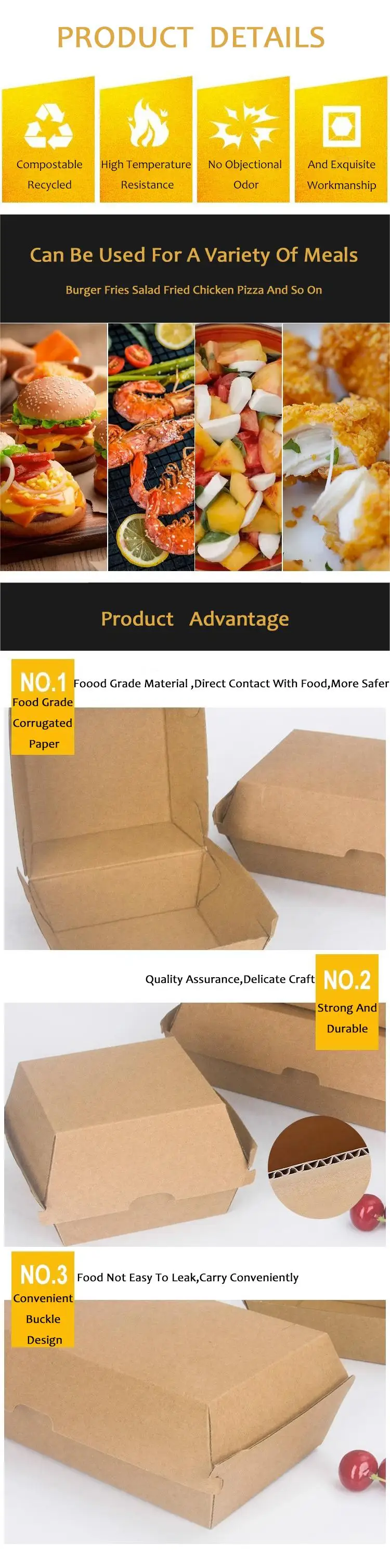 Custom Eco Friendly Disposable Takeout Printed Kraft Paper Hamburger ...