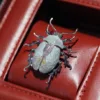Spilla scarabeo oro-blu-sospensione nera con scatola regalo con fiocco