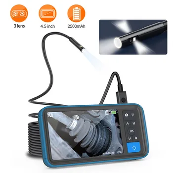 Latest three-lens endoscope camera with 4.5-inch IPS display 9LED pipe Borescope USB industrial waterproof mini hidden camera
