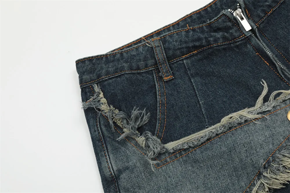 Clothing Manufacturers Washed Cloth Patch Embroidery Loose Custom Denim Shorts Men Men's Shorts