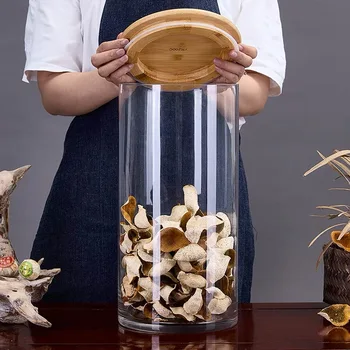 Big Capacity Bamboo Lid Food Grade Glass Jars Borosilicate Clear Glass Food Spice Jar with Bamboo Lid