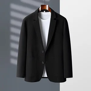 Black Business Unironed Thin Coat Men's Oversized Casual Suit Spring/Summer Pleated Stretch Suit Jacket