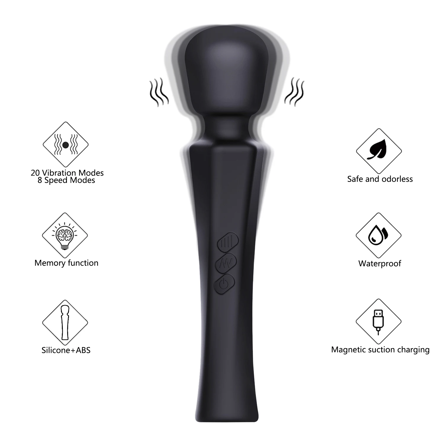 WINYI Rechargeable Electric 20 Vibration Modes 8 Speeds Vibrator Cordless  Hand Wand Massager