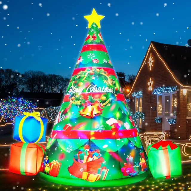 7FT 360° Rotating Colorful LEDs Christmas Inflatables Tree Yard Decorations 3 Gift Boxes Factory Wholesale Christmas Decorations